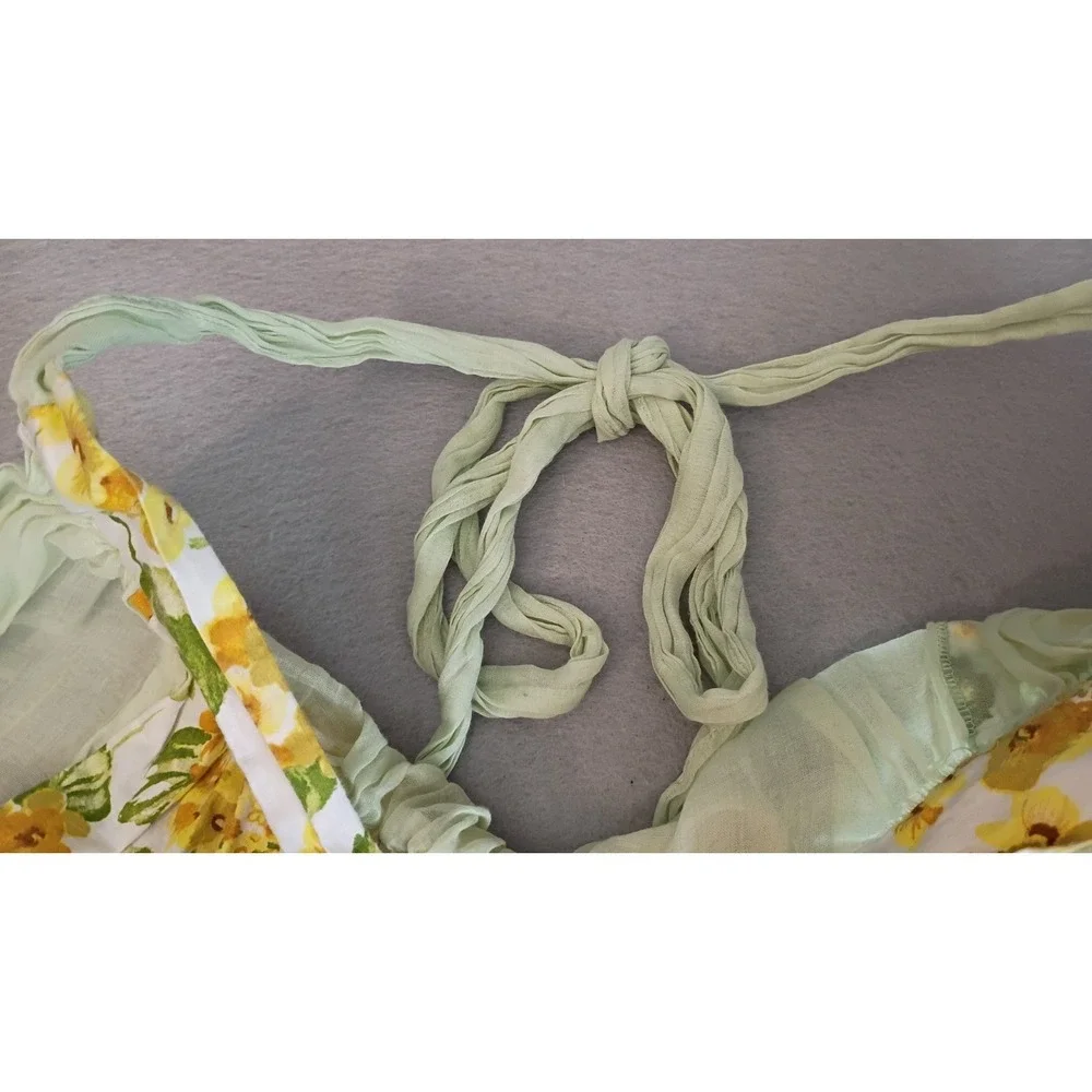 Vintage‎ Hostess Apron Half Waist Flowers Floral Yellow Sheer W/Pockets Cottage